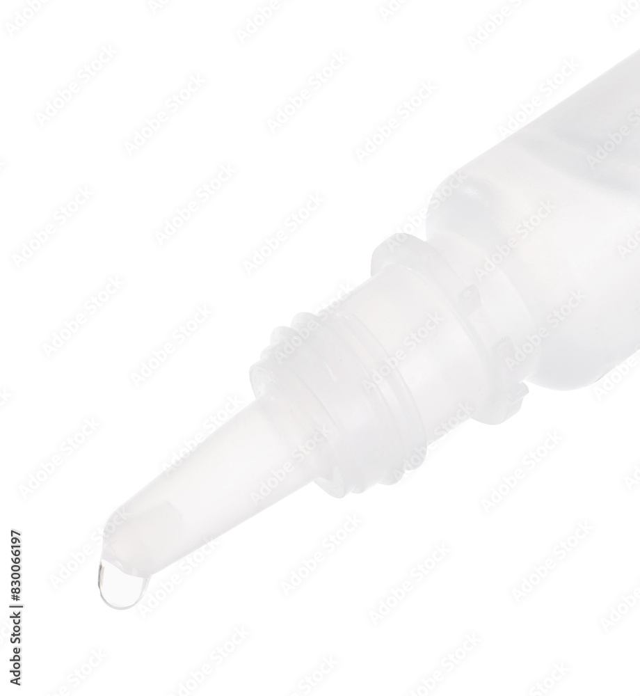 Dripping medical drops from bottle on white background Dripping medical drops from bottle on white background