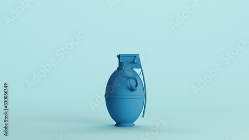 Blue hand grenade weapon military explosive bomb soft tones pale background 3d illustration render digital rendering photo