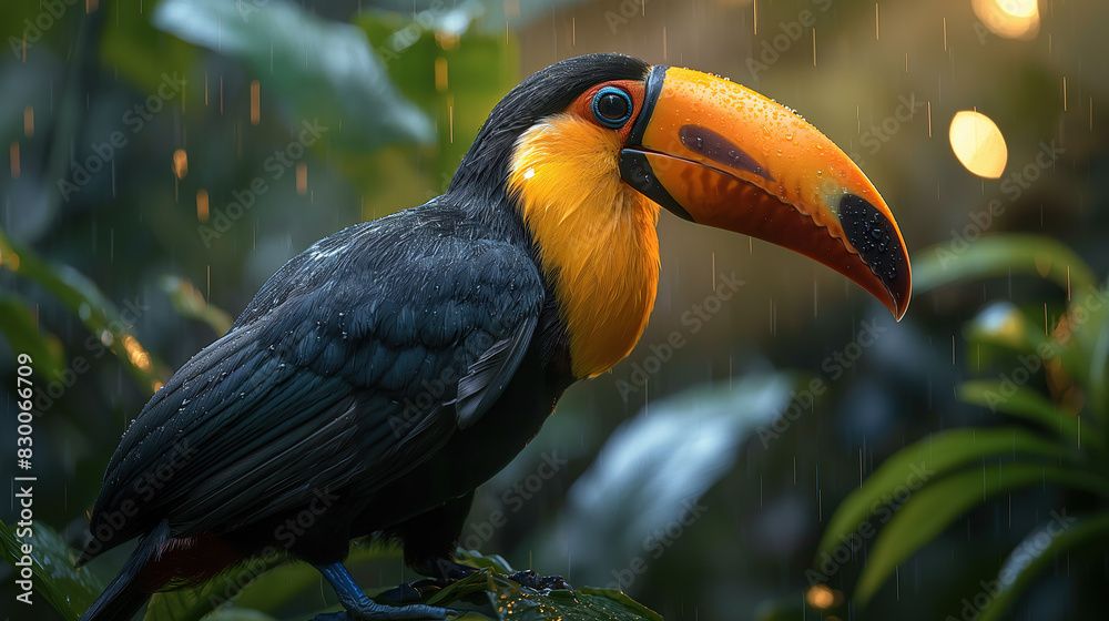 Fototapeta premium toucan on a tree in the rain