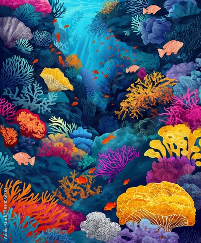 Vibrant Underwater Coral Reef With Colorful Fish in Clear Waters