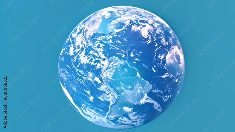 Blue Glass Sphere Floating in Sky Over Earth Blue Glass Sphere Floating in Sky Over Earth
