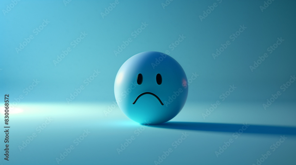 Blue Sad Emoji Face on Minimalistic Background Blue Sad Emoji Face on Minimalistic Background