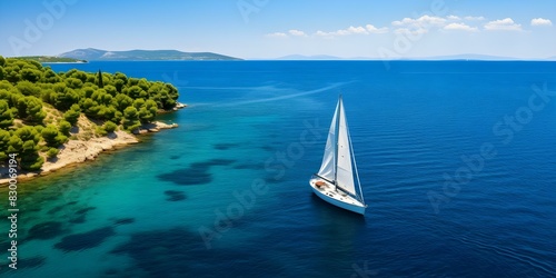 Aerial view of luxury yachts on the stunning blue Adriatic Sea Croatia. Concept Luxury Yachts, Aerial View, Adriatic Sea, Croatia, Stunning Blue Water, © Ян Заболотний