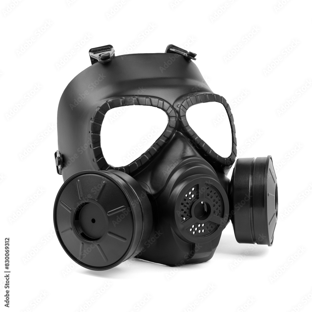 One gas mask isolated on white. Safety equipment One gas mask isolated on white. Safety equipment