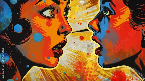 Two women, facing each other, with shocked expressions on their faces, in a comic book style.