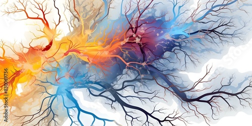 Detailed neurological map showing areas related to nerve function and cognition conditions. Concept Neuroanatomy, Nerve Function, Cognitive Functions, Brain Regions, Medical Illustration