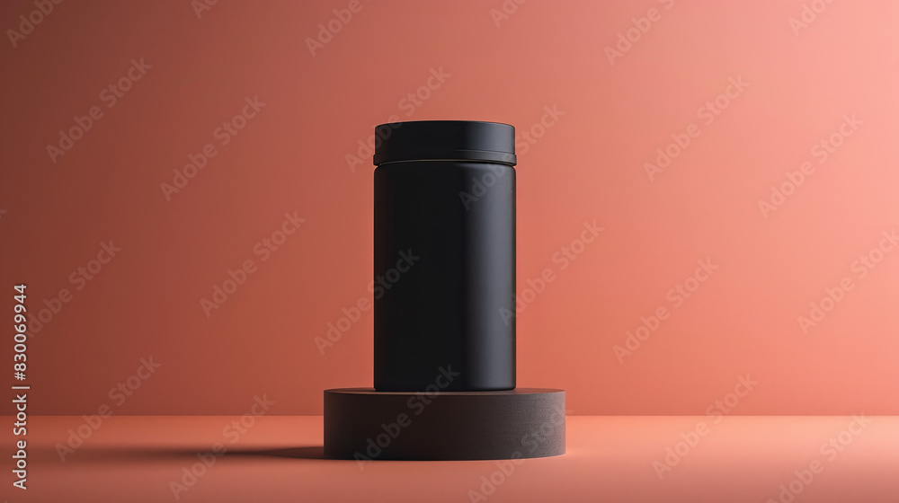 A black container sits on a red background A black container sits on a red background