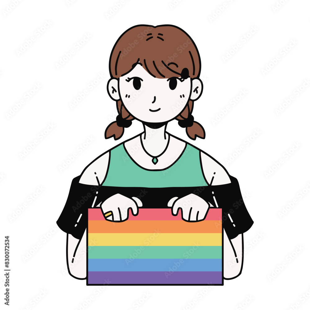 A person holding rainbow flag celebrating pride month vector A person holding rainbow flag celebrating pride month vector
