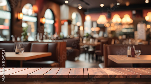 image of table podium in front of restaurant abstract background  Generative AI