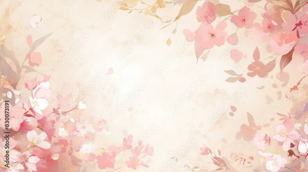 Fototapeta premium Watercolor painted floral boarder frame copy space background