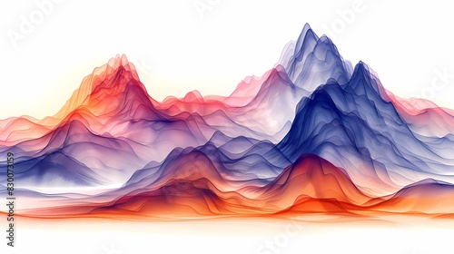 Blue and orange mountains and rivers silk landscape poster background