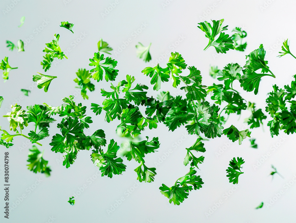 photography of PARSLEY falling from the sky, hyperpop colour scheme. glossy, white background Coriander leaf isolated on white background. Top view. Flat lay photography of PARSLEY falling from the sky, hyperpop colour scheme. glossy, white background Coriander leaf isolated on white background. Top view. Flat lay