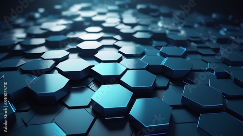 Blue reflective hexagons abstract background wallpaper in 3d