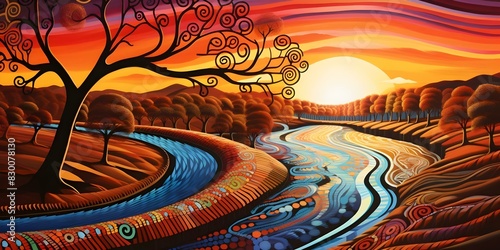 Australian Aboriginal dreamtime creation story of the Rainbow Serpent shaping the land rivers and people. Concept Australian Aboriginal culture, Dreamtime stories, Creation myths, Rainbow Serpent photo