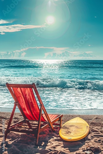 Sunny Seaside Retreat: sun loungers under palm tree on beautiful coastal beach.