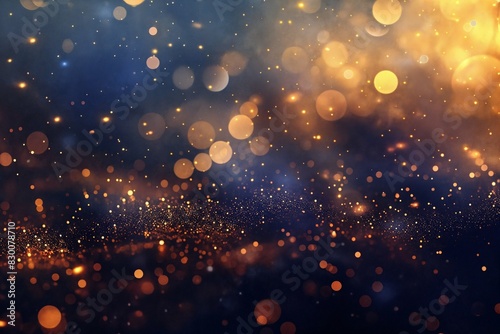a multitude of out-of-focus light particles in a gradient from warm to cool tones, creating a bokeh effect