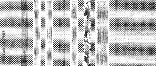 Black and white texture composed of irregular graphic elements. Distressed uneven grunge background. Abstract vector illustration. Overlay for interesting effect. Isolated on white background.