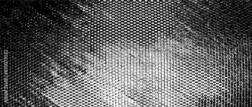 Black and white texture composed of irregular graphic elements. Distressed uneven grunge background. Abstract vector illustration. Overlay for interesting effect. Isolated on white background.