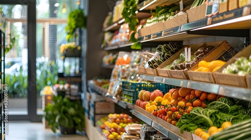 Modern Grocery Store Showcasing Wide Range of Plant-Based Food Products with Sustainable Packaging