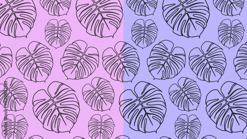 Contour seamless pattern with monstera leaves Contour seamless pattern with monstera leaves