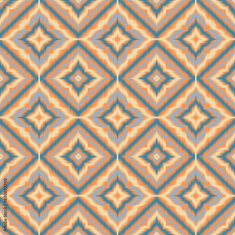 Fototapeta premium Seamless Ikat ethnic traditional Textile pattern geometric abstract folklore ornament Tribal ethnic illustration background design for print, clothing, scarf