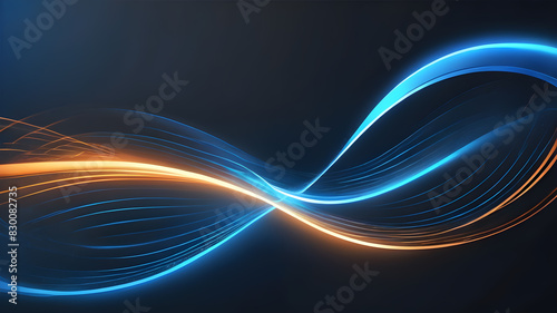 Waved blue neon light elements with swoosh effect. Light glowing swirl lines. Abstract 3d luminous and shine twirl trail., Generative AI
