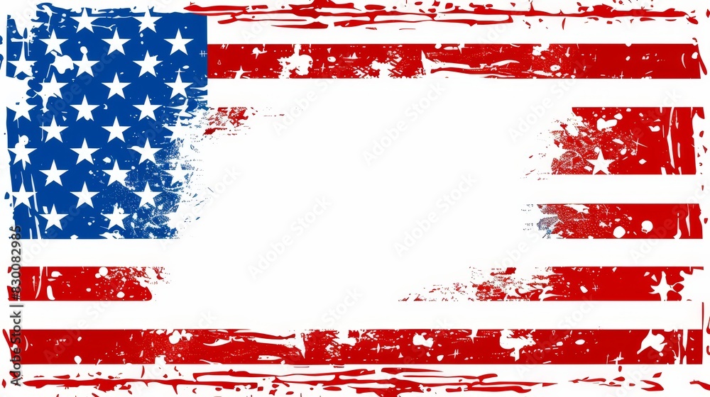 Abstract illustration of the American flag with paint splatters and a modern, artistic twist. The bold red, white, and blue colors stand out vibrantly. Abstract illustration of the American flag with paint splatters and a modern, artistic twist. The bold red, white, and blue colors stand out vibrantly.