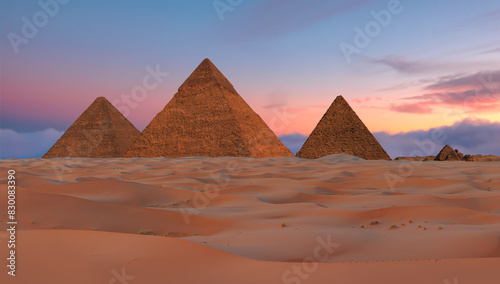 Giza Pyramid Complex at amazing sunset sky - Cairo  Egypt