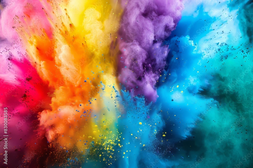 Holi festival paint powder in rainbow colors, exploding