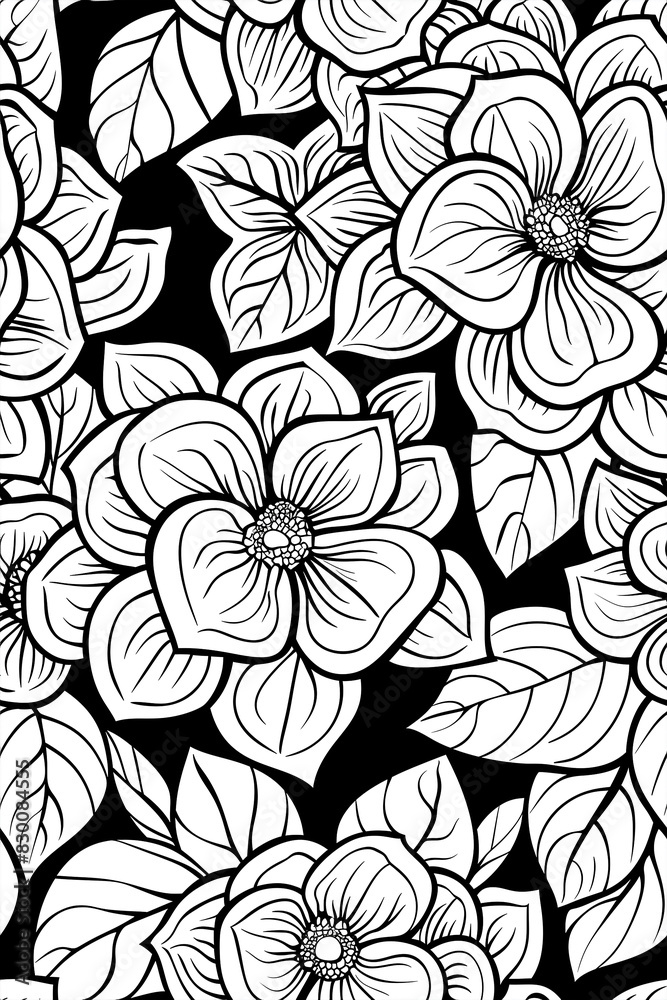 A black and white drawing of flowers with a black background A black and white drawing of flowers with a black background
