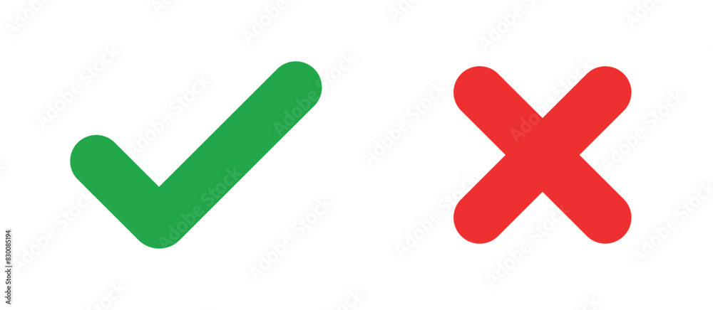 Sharp green checkmark and red cross on isolated white background vector symbol for right and wrong choices. Modern flat design, Checkmark icon set. Checkmark right symbol tick sign Sharp green checkmark and red cross on isolated white background vector symbol for right and wrong choices. Modern flat design, Checkmark icon set. Checkmark right symbol tick sign