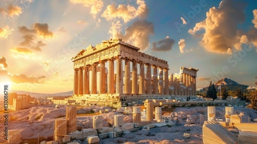 Beautiful sunset in a Roman structure in high resolution and high quality. concept history, architecture, rome, greece