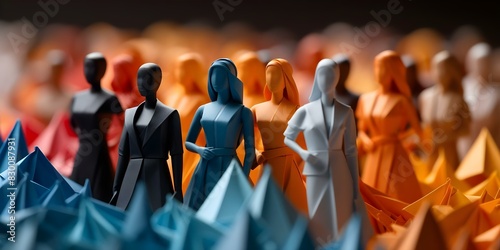 Crafting Origami People: A Representation of Overpopulated Society with Demographic Diversity. Concept Origami, People, Overpopulation, Diversity, Society photo