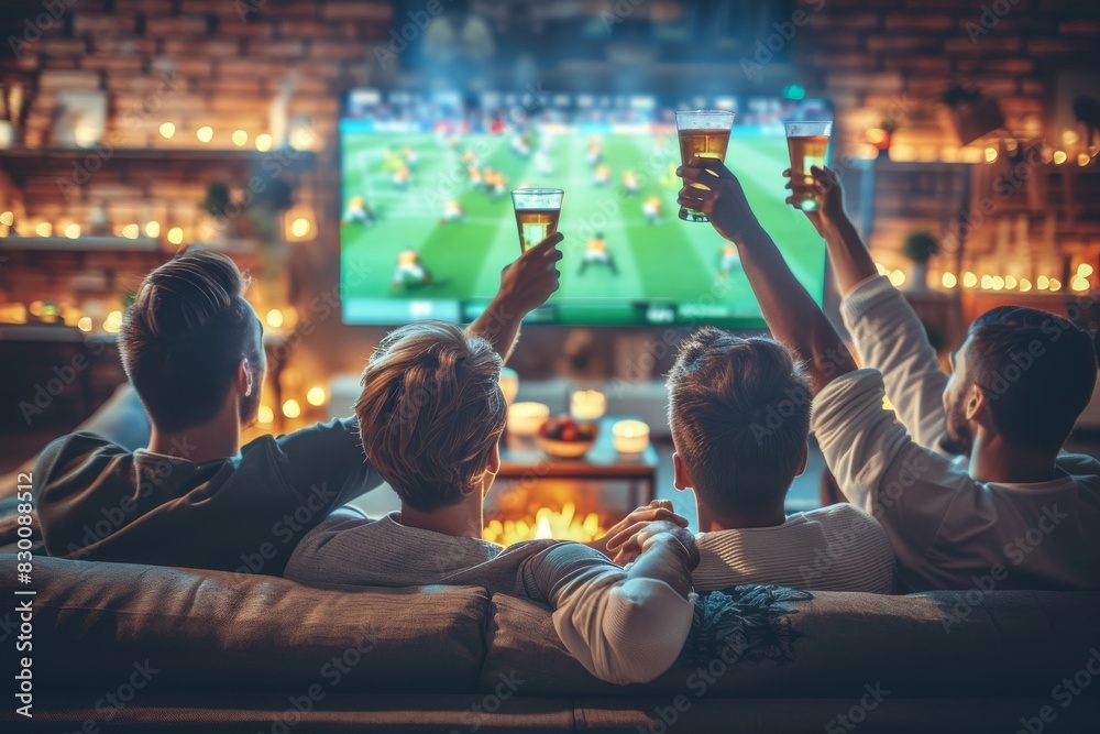 Sports fans cheering during a match at home