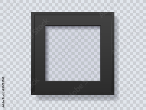 Black square frame on transparent background. Mockup vector illustration