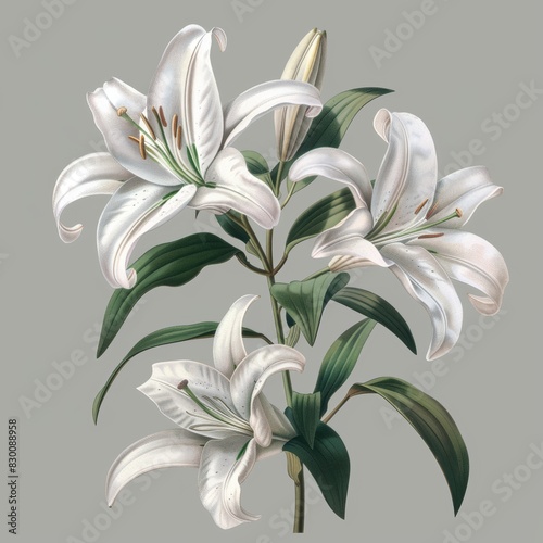 Beautiful White Lilium Flowers on Grey Background for Decor Inspiration Generative AI