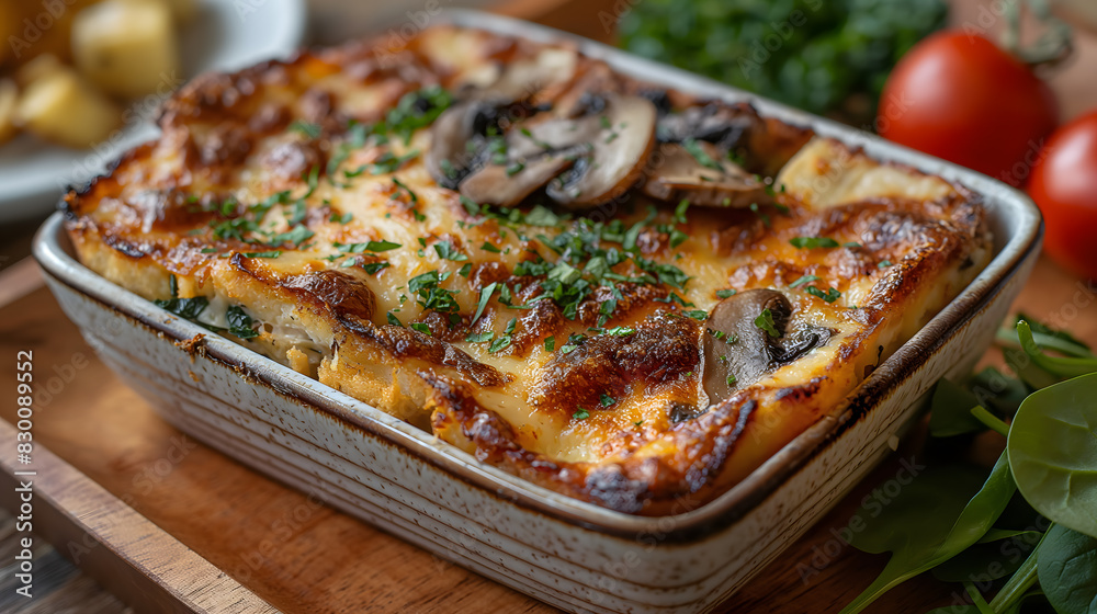 Savory Spinach and Mushroom Quiche on a Dark Rustic Table Savory Spinach and Mushroom Quiche on a Dark Rustic Table
