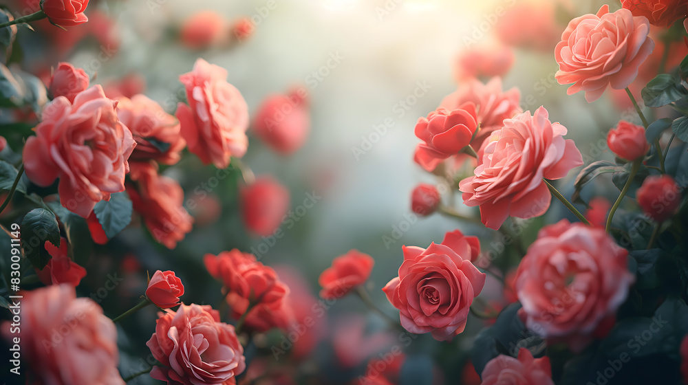 Fototapeta premium Romantic Floral Composition with a Variety of Roses in Pink and Red Tones