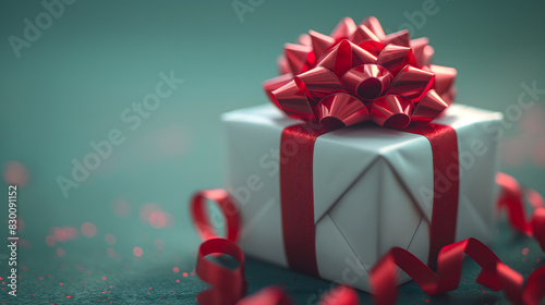 Festive Gift Box with Sparkling Red Ribbon on Moody Background