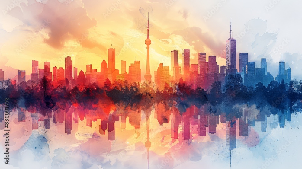Skyline Symphony: Reflective Hues on a White Canvas Skyline Symphony: Reflective Hues on a White Canvas