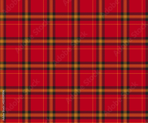 Plaid fabric pattern, red, black, yellow, seamless for textile design, clothing, skirt, pants or decorative fabric. Vector illustration.