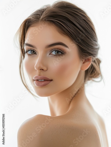 Glamorous Woman with Intense Makeup on White Background  Perfect for Beauty and Fashion Generative AI