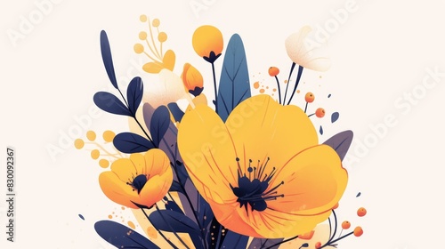 2d illustration design featuring an adorable flower icon complete with branches and leaves depicted in isolation