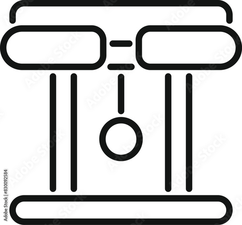 Black and white vector illustration of justice scale line icon representing legal equality and impartiality in the courtroom system, with a simple and minimal graphic design