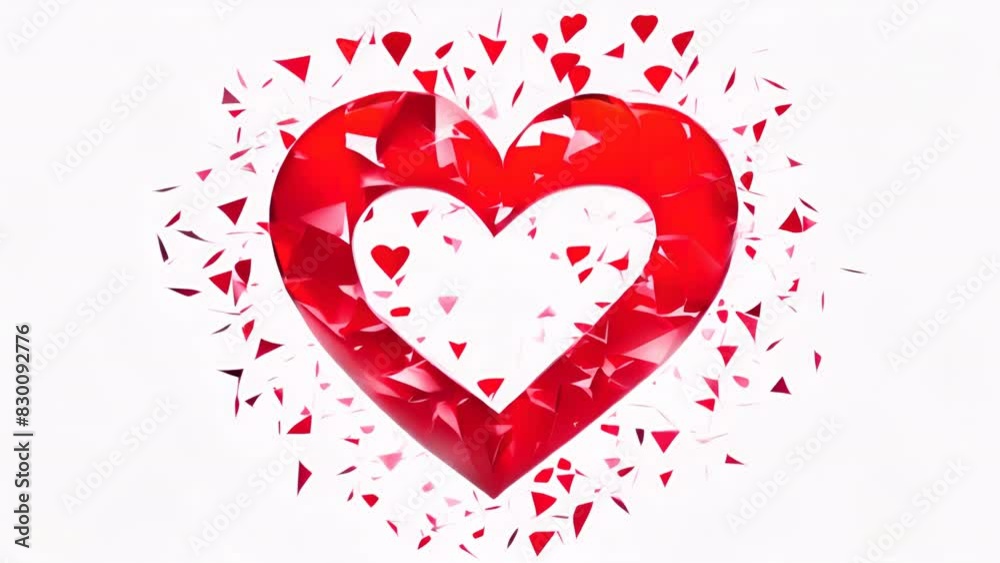 A heart with a broken heart symbol. The heart is red and has been shattered into pieces. Concept of sadness and loss, as the heart is no longer whole