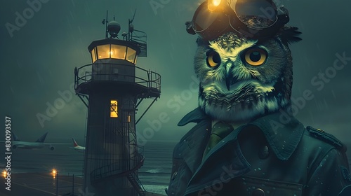 Nocturnal Professional: Owl Assumes Air Traffic Control Duties at Small Island Airport photo