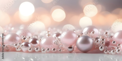 Pearl silver pastel bokeh background with festive touch and shallow focus. Concept Pearl Silver Bokeh Background, Pastel Tones, Festive Touch, Shallow Focus
