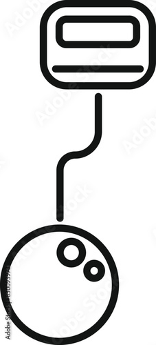 Simplified black line vector icon depicting a connected bowling ball and pin