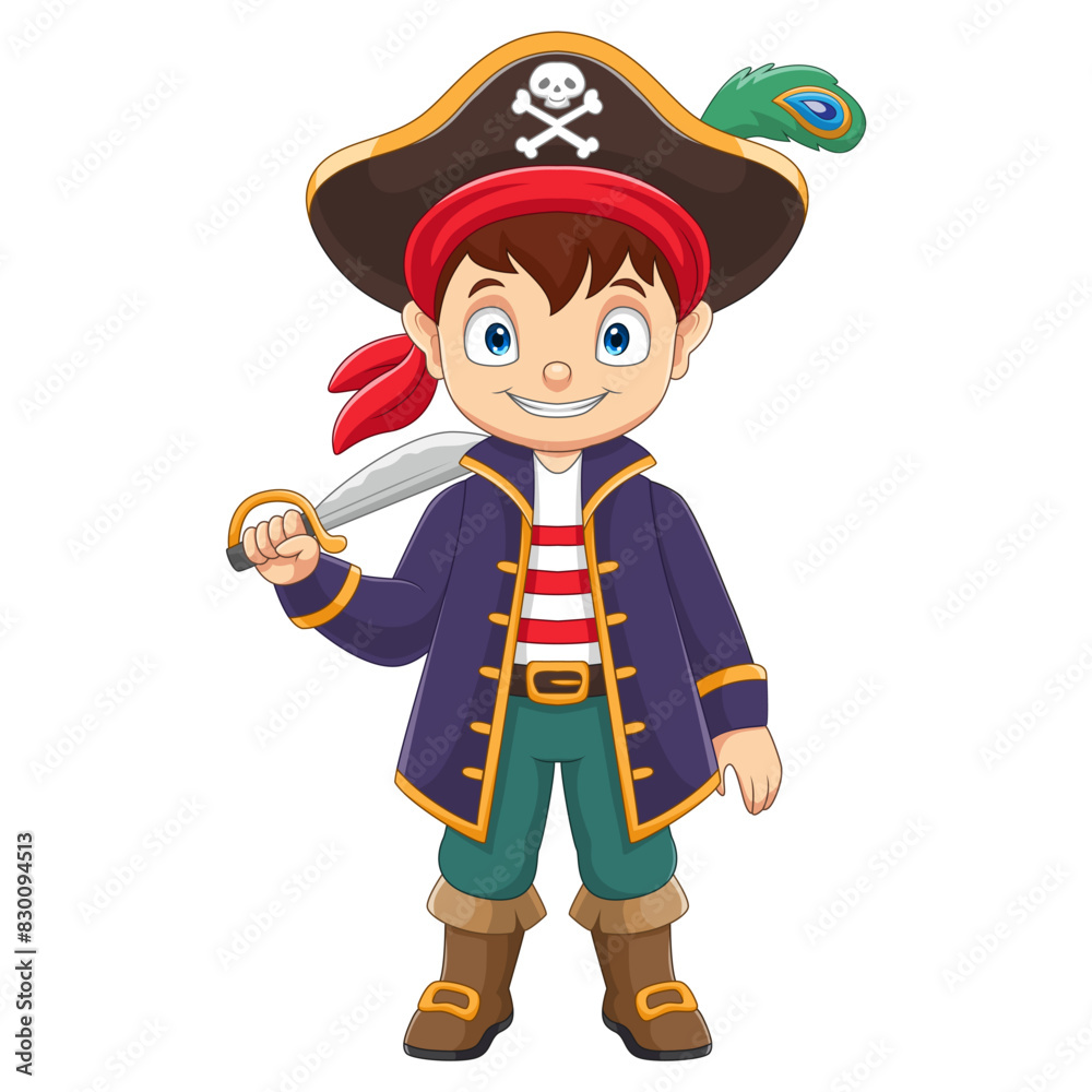 Cartoon happy little captain pirate Cartoon happy little captain pirate