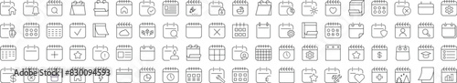Collection of Line Icons of Calendar. Suitable for books, stores, shops. Editable stroke in minimalistic outline style. Symbol for design